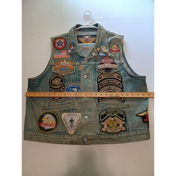Vintage 90s Men’s Harley Davidson Denim Vest Large Patches 33 Patches + Pins - Picture 8 of 16